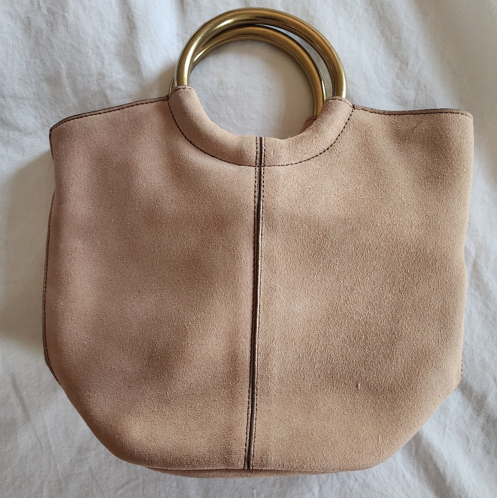 J. Crew Bracelet Bucket Bag Italian Suede Blush Pink Brass Ring Crossbody